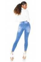 Sexy hoge taille gebruikte used look skinny jeans blauw